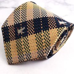 ジェイプレス ブランド ネクタイ チェック柄 鳥刺繍 シルク PO メンズ イエロー J.PRESS 중고
