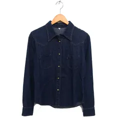 アールジーン Earl Jean デニム ステンカラー シャツ ブラウス コットン 綿 ラウンドヘム 長袖 M 紺 ネイビー /NT15のサムネイル