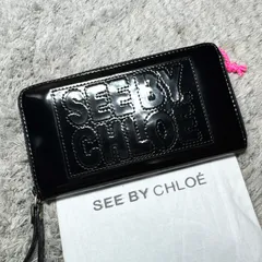 SEE BY CHLOE シーバイクロエ 長財布 ラウンドファスナー エナメル 黒のサムネイル