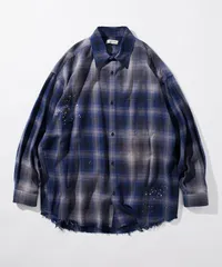 新品未使用 FREAK'S STORE フリークスストア Relax Fit リラックスフィット ブリーチ加工 オンブレチェック ネルシャツ アウター 長袖 ブルー コットン Lサイズ 管理番号：2146M-1224のサムネイル
