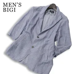 23SS★ MEN'S BIGI メンズビギ 襟ワイヤー 7分袖 格子柄 サッカー スタンドカラー カーディガン ジャケット Sz.4 メンズのサムネイル