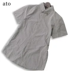 ato アトウ 春夏★ 半袖 ボタンダウン ギンガム チェック シャツ 日本製 Sz.48 メンズ 黒のサムネイル