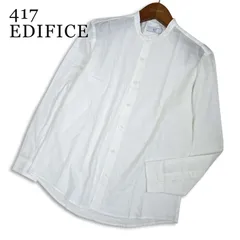 417 EDIFICE エディフィス 通年★ 長袖 バンドカラー シャツ 大きいサイズ Sz.XL メンズ 白のサムネイル