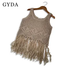GYDA ジェイダ 春夏★ 【テープヤーン クロシェ フリンジ ニット タンク】 透かし編み タンクトップ Sz.F レディースのサムネイル