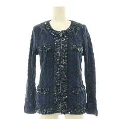 ユキトリイ YUKI TORII スパンコール ニットカーディガン 長袖 リネン 38 青 ブルー /SY ■OSのサムネイル