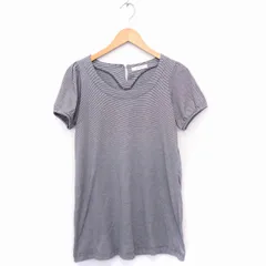 メルローズ MELROSE チュニック カットソー ボーダー 丸首 半袖 綿混 ブラック 黒 グレー 灰 /FT32のサムネイル
