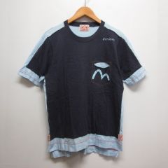 エヴィス EVISU 半袖 プリント Tシャツ カットソー カモメ ロゴ ポケット 38 ライトブルー×濃紫 バイカラーのサムネイル