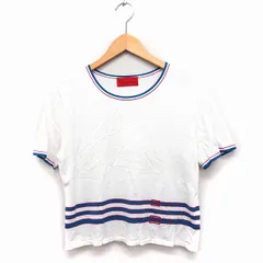 ロベルタディカメリーノ Roberta di Camerino プリント ニット カットソー 半袖 丸首 ライン ベルト 42 ホワイト 白 /FT24のサムネイル