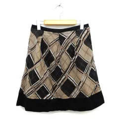 ビーシービージーマックスアズリア BCBGMAXAZRIA スカート フレア ひざ丈 シルク混 タック チェック サイドジップ 2 茶 ブラウン /NT23のサムネイル