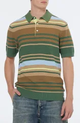 スコッチアンドソーダ メンズ トップス ポロシャツ コットン ニット Scotch Soda Stripe Textured Cotton Knit Polo Sage Green Multi Strのサムネイル