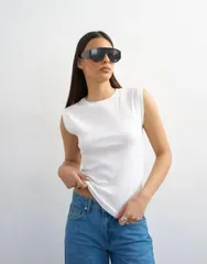 トップショップ レディース トップス タンクトップ リブ Topshop ribbed boyfriend tank WHITE ホワイトのサムネイル
