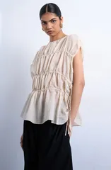 トップショップ レディース トップス シャツ キャップ Topshop Channeled Cap Sleeve Top Ivory アイボリーのサムネイル