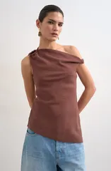 トップショップ レディース トップス シャツ アシンメトリー Topshop Twist One Shoulder Asymmetric Hem Top Chocolate チョコレートのサムネイル