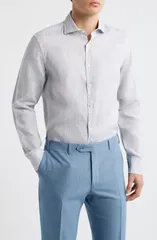 カナーリ メンズ トップス シャツ レギュラーフィット リネン Canali Regular Fit Linen ButtonUp Shirt Light Grey グレーのサムネイル