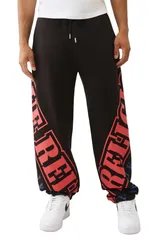 トゥルーレリジョン メンズ ボトムス カジュアルパンツ ジョガーパンツ ロゴ True Religion Overt Arch Logo Joggers Jet Black ブラックのサムネイル