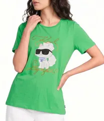 カール ラガーフェルド レディース トップス Tシャツ クルーネック ニット ロゴ KARLAGERFELD PARIS Knit Sailor Crew Neck Short Sleeve Sailのサムネイル