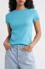 トップショップ レディース トップス Tシャツ クルーネック Topshop Everyday Crewneck TShirt LIGHT BLUE ブルーのサムネイル