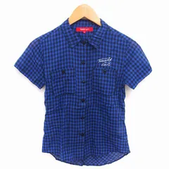 トミーガール tommy girl 国内正規品 シャツ ブラウス チェック ステンカラー ロゴ刺繡 半袖 XS ブルー ブラック 青 黒 /TTのサムネイル