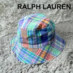 RALPH LAUREN ラルフローレン キッズ バケットハット リバーシブル チェック ブルー ポニー刺繍 帽子のサムネイル