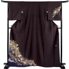 【美品】 付下げ 身丈164.5cm 裄丈67cm M 袷 翠山工房 やまと 落款 辻が花 うさぎ 金彩 ぼかし 茶紫 正絹 名品 【中古】のサムネイル