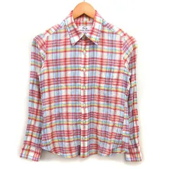 フェアファックス FAIRFAX Ready for the Weekend チェック ステンカラー シャツ ブラウス コットン 綿 ラウンドヘム 長袖 36 赤 レッド /NT16のサムネイル