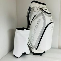 Unused MIZUNO LEXUS 9-inch Cart Type Golf Bag (White/Black) - Perfect for Beginners.