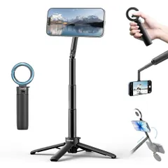 Ulanzi MagSafe用自撮り棒 スマホ四脚 ミニ三脚 スマホホルダー 磁気マグネット式 4段階伸縮 180°角度調整可能 Magsafeスタンド 軽量 卓上四脚 折りたたみ式 コンパクト 横置き/縦置き iPhone17/16/15/ 9e6aeb11のサムネイル