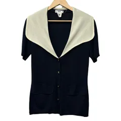 CELINE(セリーヌ) カーディガン サイズ38 M レディース美品  - ダークネイビー×アイボリー 半袖/肩パッドのサムネイル