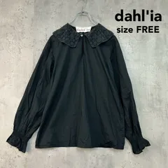dahl'ia ダリア FREE ブラック レースカラー コットン ブラウス シャツ トップス 長袖 レース 襟 ビッグカラー フリル シャーリング 袖ゴム プルオーバー コットン100% 綿100% 日本製⁠ ★ ■◇のサムネイル