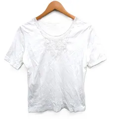 コルディア CORDIER チュールレース ハート刺繍 カットソー Tシャツ 半袖 コットン 綿 40 ホワイト 白 /FT46のサムネイル