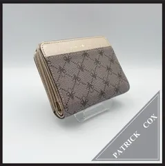 PATRICK COX（パトリックコックス）二つ折り財布 L字ファスナー 百合の紋章 フルール・ド・リス モノグラム PVC レザー ベージュ シャンパンゴールド 金色 コンパクト ウォレット レディースのサムネイル