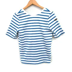 ルミノア Leminor ボーダー Tシャツ カットソー 半袖 Uバック コットン 綿 ブルー 青 ホワイト 白 /FT8のサムネイル