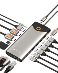 NOVOO 15-in-1 4K@60Hz USB C Hub [3-Screen Mode/One-Click Screen Off/LED Light/Dual 4K/30cm Extension Cable/Storage Type] Docking Station [2 HDMI+VGA+5 USB+2*USB C 5Gbps 5b7fd2fe]