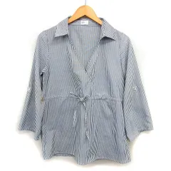 アイボリーコート ivory court スキッパーカラー チュニック カシュクール風 ストライプ ドローストリング 長袖 F グレー /NT7のサムネイル