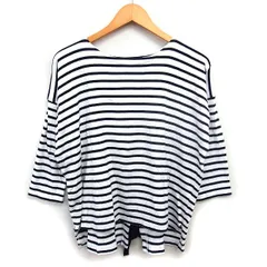 サクラ SACRA リボン ボートネック カットソー Tシャツ コットン 綿 ボーダー バックロング 長袖 38 白 ホワイト /NT18のサムネイル