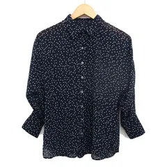 ギャバジンケーティー Gabardine K.T ドット シアー シャツ ブラウス ステンカラー タック ドロップショルダー 長袖 9 紺 ネイビー /NT35のサムネイル