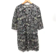 シャンブル ド ニーム chambre de nimes イラストプリント ワンピース 7分袖 ひざ丈 フレア コットン 綿 チャコール /FT17のサムネイル