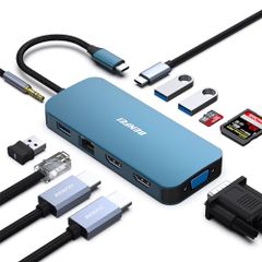 BENFEI 11-in-1 USB C MST 노트북 도킹 스테이션 실리콘 직 디자인 케이블 첨부 USB-C 허브 3*HDMI/1*VGA 3*USB 3.0/SD/TF 카드 리더/이더넷/100W 파워 딜리버리/3.5