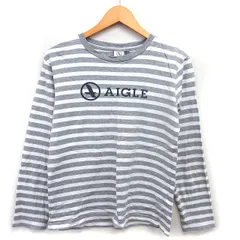 エーグル AIGLE ロゴプリント カットソー Tシャツ ボーダー コットン 綿 長袖 S グレー /NT9のサムネイル