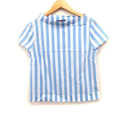 トラサルディ TRUSSARDI ストライプ ブラウス 半袖 ロールカラーコットン 綿 ライトブルー /FT41のサムネイル