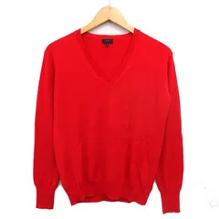 ジョセフ JOSEPH ウール Vネック ニット セーター エルボーパッチ レザー リブ 長袖 M 赤 レッド /NT3のサムネイル