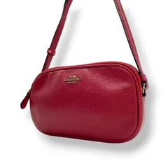 美品 COACH コーチ クロスボディポーチ ショルダーバッグ ピーブルドレザー ワインレッド 赤 レディース ゴールド金具 ダブルジップ コンパクト デイリー お出かけ 斜め掛け 軽量 F30259 s83のサムネイル