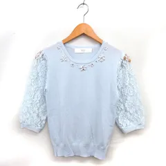 トッコ TOCCO レース ニット セーター リブ クロップド ビジュー 七分袖 Ｍ ライトブルー /NT29のサムネイル
