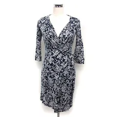 ダイアンフォンファステンバーグ DIANE von FURSTENBERG カシュクール カーディガン プリント シルク リボン 七分袖 2 紺 ネイビー /NT30のサムネイル