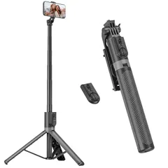 RISEOFLE スマホ三脚自撮り棒 180cm 収納一体型 スマホスタンド 三脚 iPhone／Android対応 長い セルカ棒 ワイヤレスリモコン付き 旅行／自撮り／動画撮影／ライブ配信などに最適 1のサムネイル