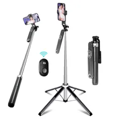 スマホ 三脚 自撮り棒 長い 180cm以上 スマホスタンド 【設計強化180cm  充電式リモコン】1／4ネジ付き じどり棒 カメラ 一脚／三脚 フォト・ビデオキット 360°回転 コンパクト iPhoneAndroidに対応 【日本語取扱説明書付き】 1のサムネイル