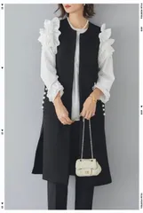 ポケットパール ロングベスト　ジレ  人気　ブラック　frene好きな方