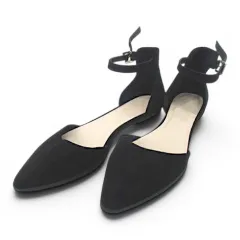 フォーエバー21 FOREVER21 フラットパンプス ストラップ サイドオープン 25.5cm ブラック 黒系 スエード調のサムネイル