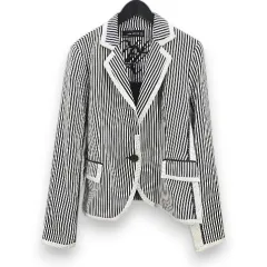 ザラウーマン ZARA WOMAN 長袖 ジャケット M 黒系 ブラック ストライプ柄 サイドポケット 切り替え シルクのサムネイル