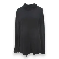 インゲボルグ INGEBORG 長袖 カットソー 13 黒系 ブラック 無地 フリル オフネック ストレッチ 日本製のサムネイル